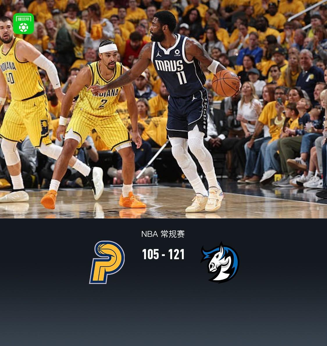 独行侠121-105力克步行者，欧文24分，弗拉格伤退